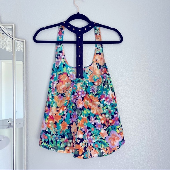 MATERIAL GIRL floral summer tank top open back M - Picture 3 of 8
